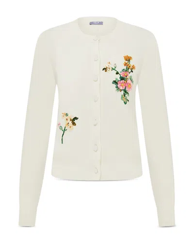 Leo Lin Claire Wool & Cashmere Embroidered Cardigan In White
