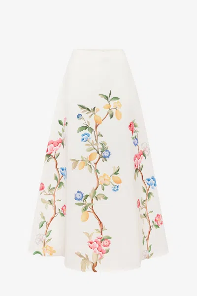 Leo Lin Clara Maxi Skirt - Lemon Vine Print In Snow