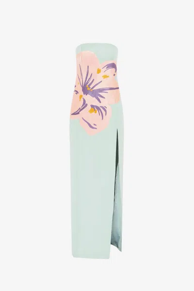 Leo Lin Clemence Embroidered Split Maxi Dress - Hibiscus In Pistachio In Green