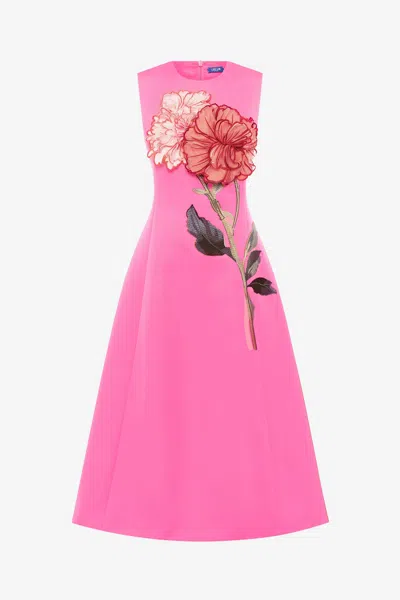 Leo Lin Cleo Appliqué Sleeveless Midi Dress - Peony Print In Fuchsia