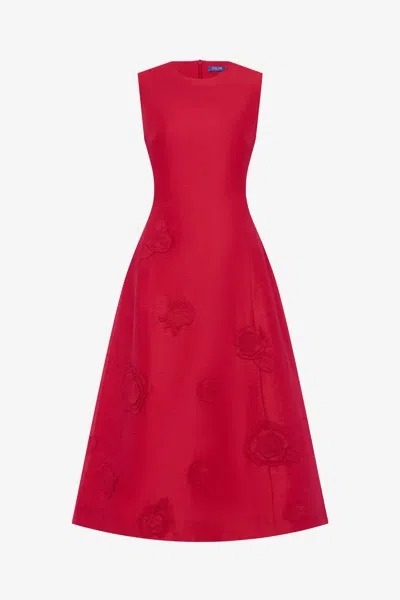 Leo Lin Cleo Appliqué Sleeveless Midi Dress - Scarlet