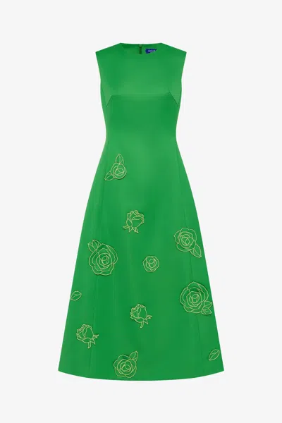 Leo Lin Cleo Appliqué Sleeveless Midi Dress - Verdant In Green