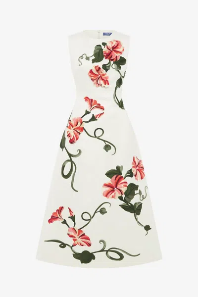 Leo Lin Cleo Appliqué Sleeveless Midi Dress - Vine Print In Snow In Multi