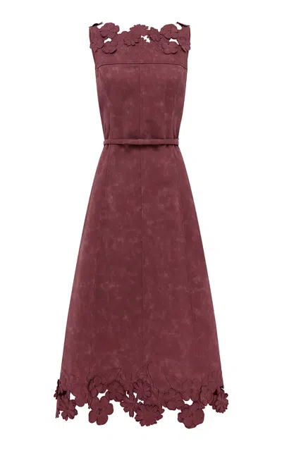 Leo Lin Cleo Applique Vegan Suede Midi Dress - Mahogany In Burgundy