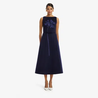 Leo Lin Cleo Appliqué Wool Sleeveless Midi Dress In Midnight