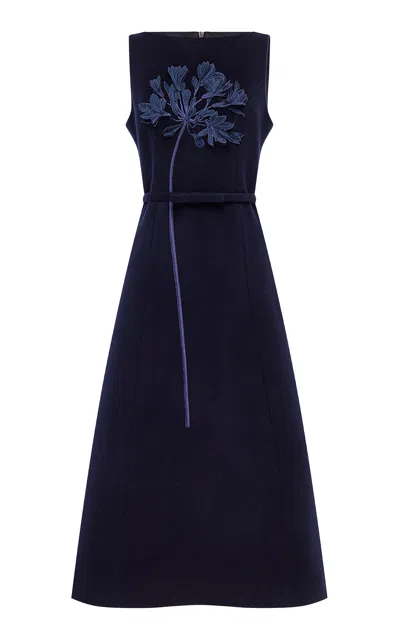 Leo Lin Cleo Applique Wool Sleeveless Midi Dress - Midnight In Blue