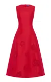 Leo Lin Cleo Appliquéd Linen-silk Midi Dress In Red