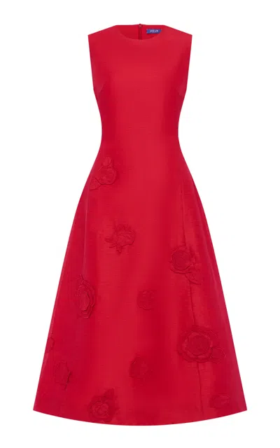 Leo Lin Cleo Appliquéd Linen-silk Midi Dress In Red