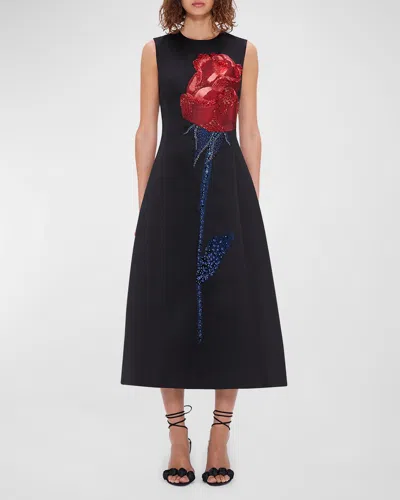 Leo Lin Cleo Bead & Sequin Floral-print Midi Dress In Rose Print
