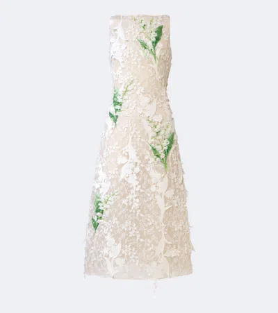 Leo Lin Cleo Beaded Floral-applique Lace Dress In White