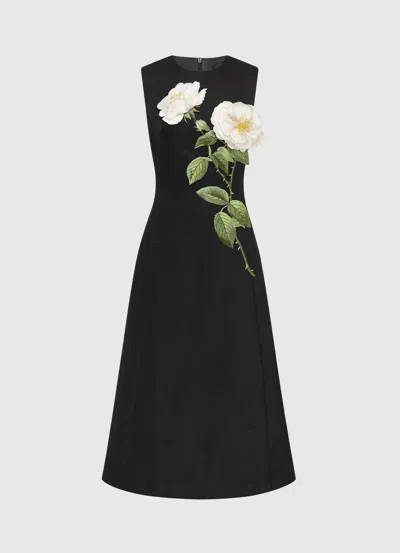LEO LIN CLEO EMBELLISHED SLEEVELESS MIDI DRESS - WHITE ROSE PRINT