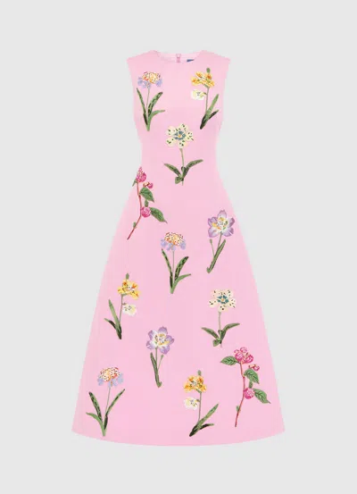 Leo Lin Cleo Floral Embroidered Satin Midi Dress In Pink