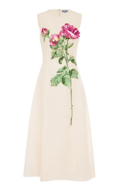 Leo Lin Cleo Embroidered Faille Midi Dress In Ivory