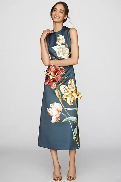 Leo Lin Cleo Embroidered Midi Dress In Blue