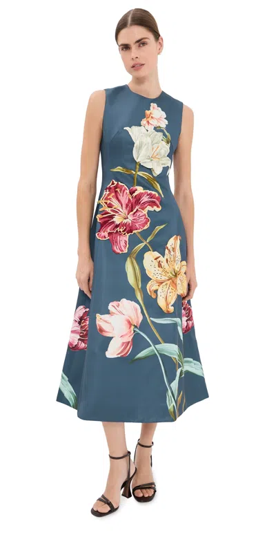 Leo Lin Cleo Embroidered Sleeveless Dress Lily Print In Indigo