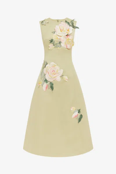 Leo Lin Cleo Embroidered Sleeveless Midi Dress - Pistachio Rose Print In Green