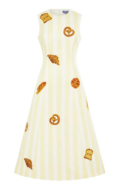 Leo Lin Cleo Embroidered Twill Midi Dress In Yellow