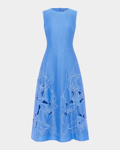 Leo Lin Cleo Floral Applique Sleeveless Midi Dress In Blue