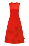 Leo Lin Cleo Floral-appliquéd Crepe Midi Dress In Scarlet
