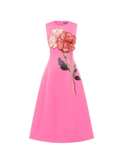 Leo Lin Cleo Floral-appliqué Midi Dress In Pink