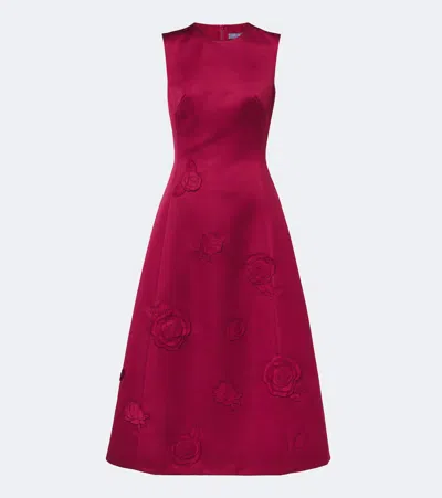 Leo Lin Cleo Floral-appliqué Satin Cocktail Dress In Burgundy