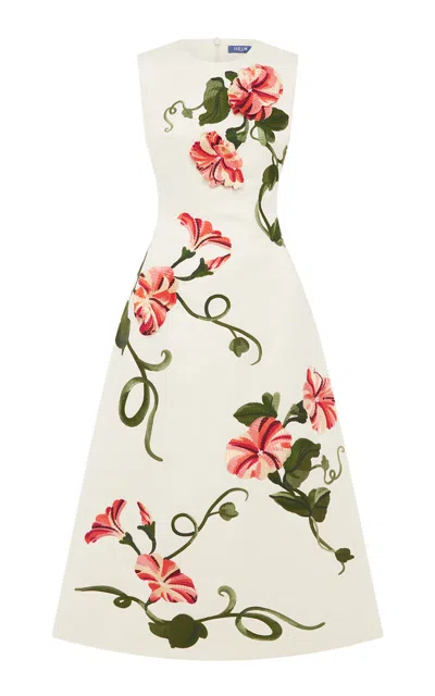 Leo Lin Cleo Flower-appliquéd Midi Dress In White