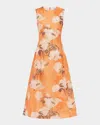 Leo Lin Cleo Hydrangea Sleeveless Midi Dress In Hydrangea Print In Tangerine
