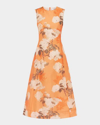 Leo Lin Cleo Hydrangea Sleeveless Midi Dress In Hydrangea Print In Tangerine