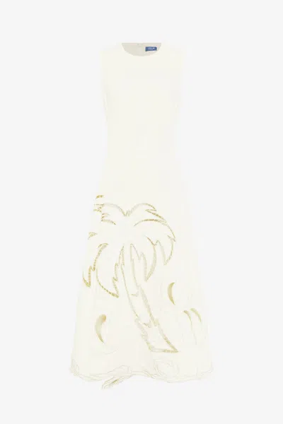 Leo Lin Cleo Palm Sleeveless Midi Dress - Vanilla In White