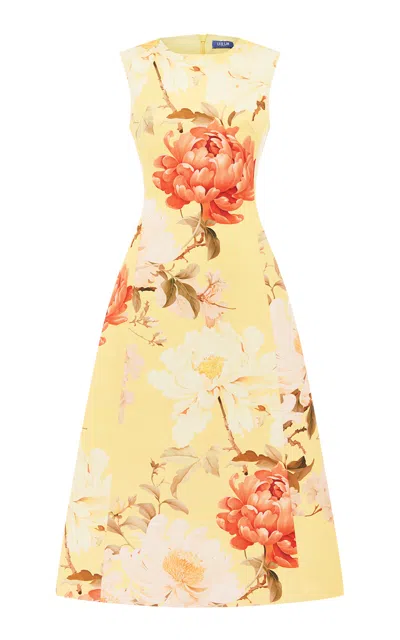 Leo Lin Cleo Printed Midi Dress In Yellow