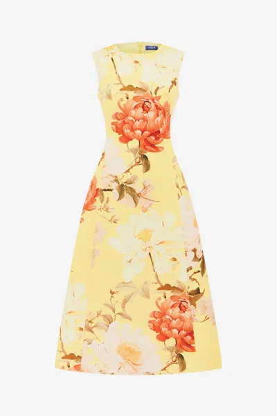 Leo Lin Cleo Sleeveless Midi Dress - Peony Print In Yellow