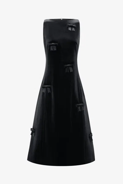 Leo Lin Cleo Velvet Bow Sleeveless Midi Dress - Ebony
