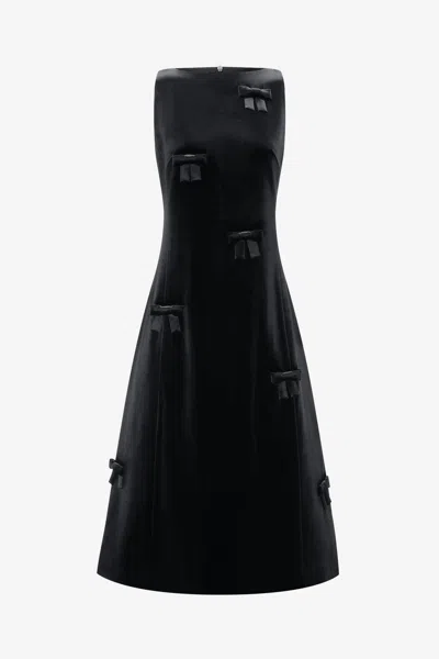 Leo Lin Cleo Velvet Bow Sleeveless Midi Dress - Ebony