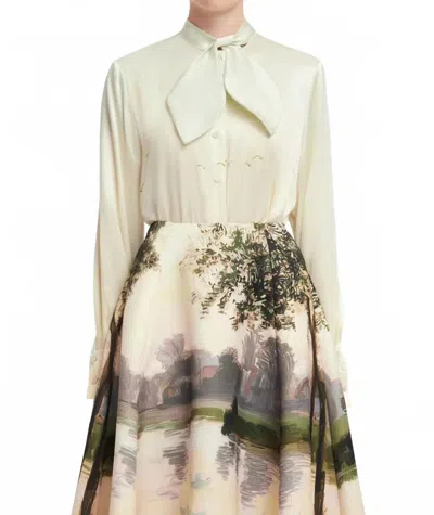 Leo Lin Cora Bow Blouse In Serene Print In Multi