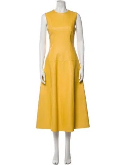 Pre-owned Leo Lin Crew Neck Long Dress In Yellow