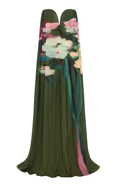 Leo Lin Dahlia Gown - Reverie Print In Olive In Green