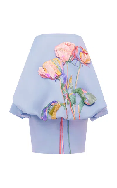 Leo Lin Eiza Embroidered Bustier Bubble Mini Dress - Rose In Periwinkle In Blue