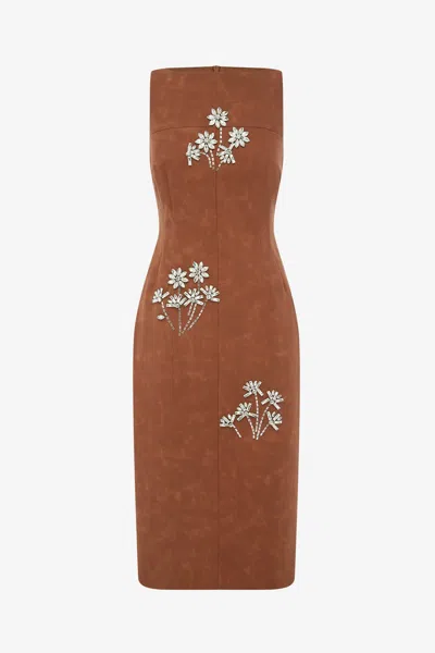 Leo Lin Eleanor Embellished Vegan Suede Midi Dress - Chestnut