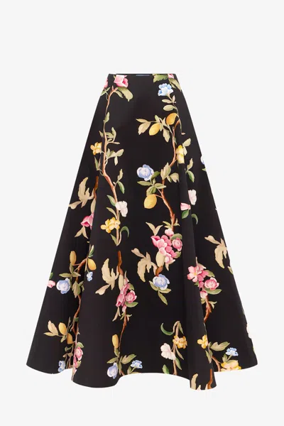 Leo Lin Elina Maxi Skirt - Lemon Vine Print In Ebony