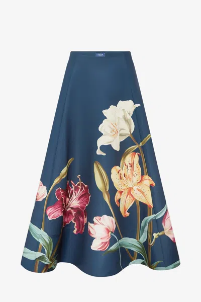 Leo Lin Elina Maxi Skirt - Lily Print In Indigo In Multi