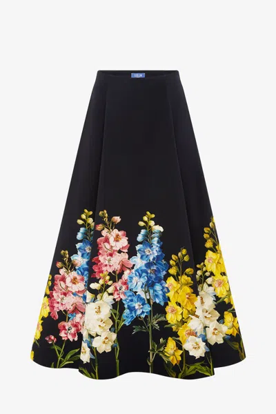 Leo Lin Elina Maxi Skirt - Snapdragon Print In Ebony