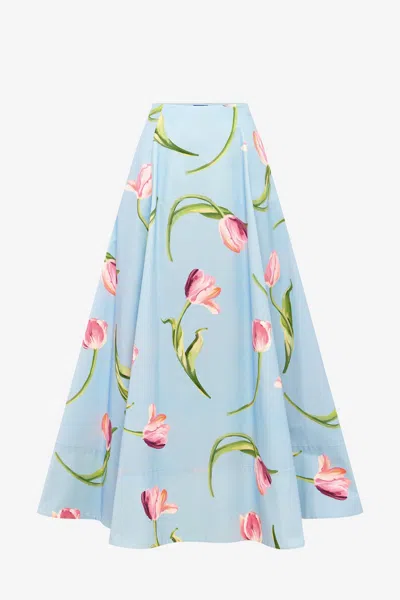 Leo Lin Elina Maxi Skirt - Tulip Print In Blue