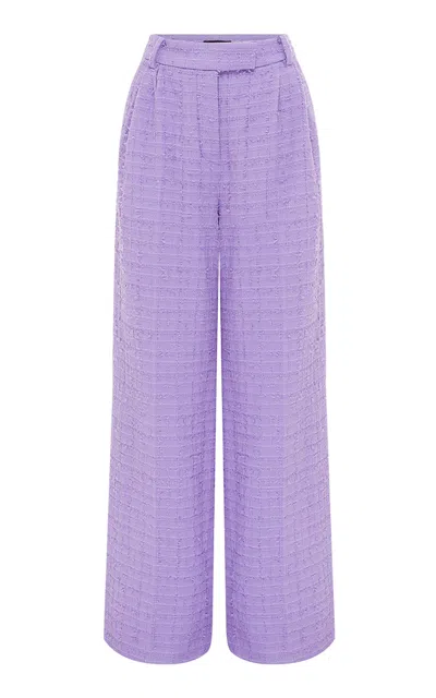 Leo Lin Elisha Tweed Wide-leg Pants In Blue
