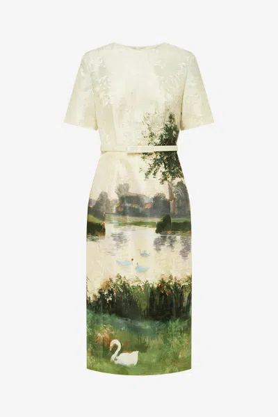Leo Lin Elizabeth Jacquard Short Sleeve Midi Dress  - Serene Print