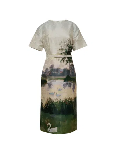 Leo Lin Elizabeth Jacquard Short-sleeve Midi Dress In Multi