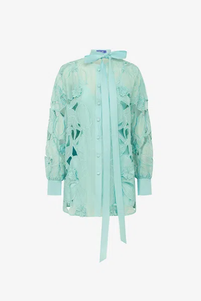Leo Lin Elle Appliqué Blouse - Pale Turquoise