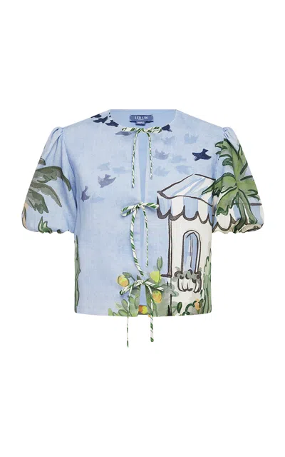 Leo Lin Ellery Puff Sleeve Top In Blue