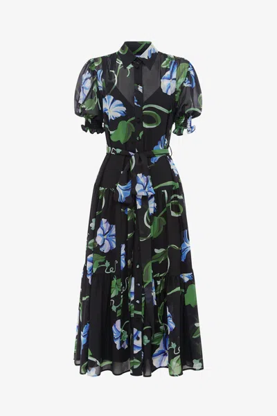 Leo Lin Ellie Bishop Sleeve Midi Dress - Vine Print In Ebony