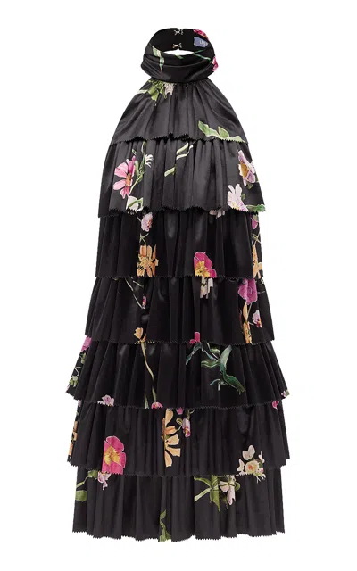 Leo Lin Elodie Velvet Tiered Mini Dress - Meadow Mist In Ebony In Black