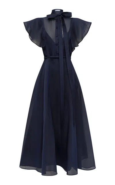 Leo Lin Elsie Flutter Sleeve Midi Dress - Midnight In Blue